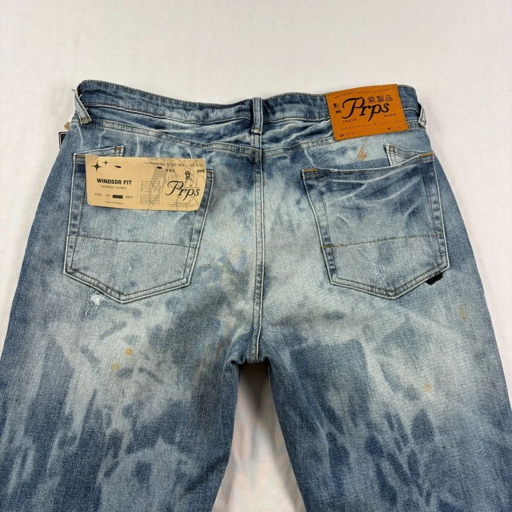 PRPS Jeans Mens 36x34 Blue Slim Tapered Stretch Denim Distressed Grunge NEW